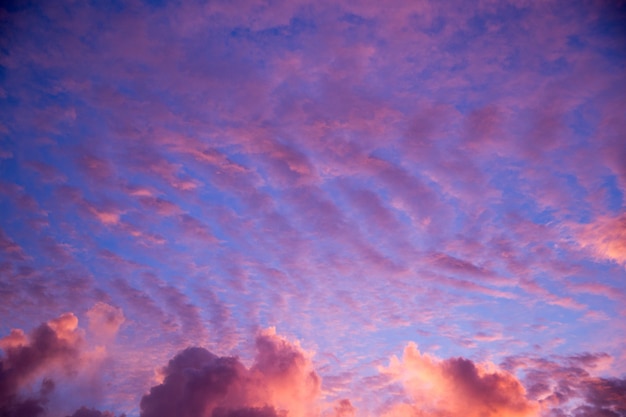 Beautiful sunset with yellow and violet sky at Bali, Indonesia.