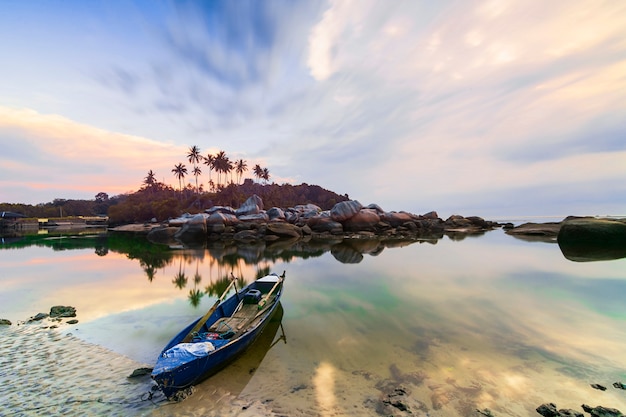 beautiful sunset and wooden house in fishing village