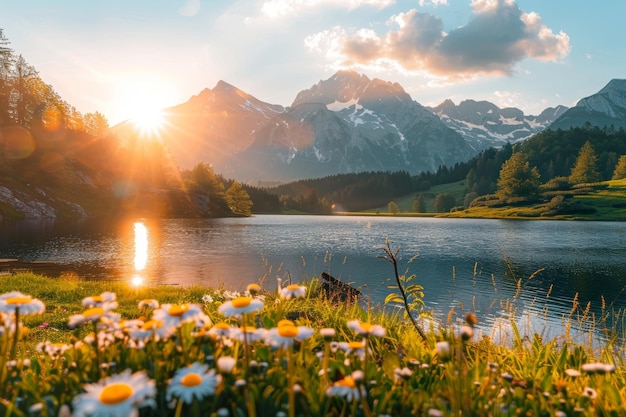 Photo beautiful sunset at zittauerhuette mountain refuge lower gerlossee pinzgau salzburg austria