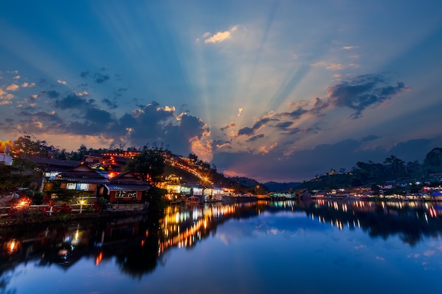 beautiful sunsets view of Ban rak thai Mae Hong Son Thailand The dusk scene after sunset