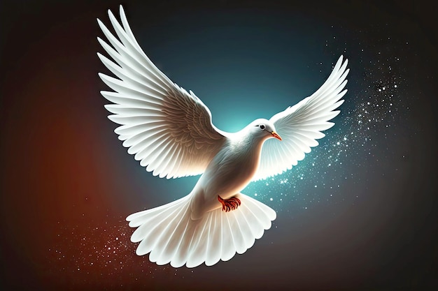 Beautiful symbolic image of white bird spreading its wings as symbol of peace and goodwill