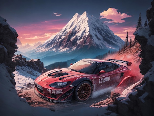 A beautiful t shirt design illustration car drifting mountain