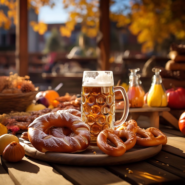 A beautiful table artistic at Oktoberfest filled with freshly stunning mesmerizing original baked