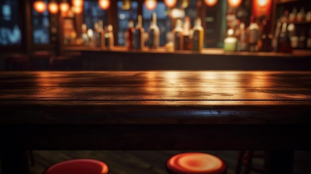 A Beautiful Table In a Bar With a Bar In The Background