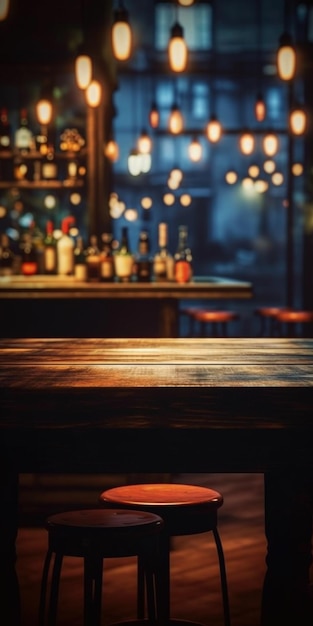 A Beautiful Table In a Bar With a Bar In The Background