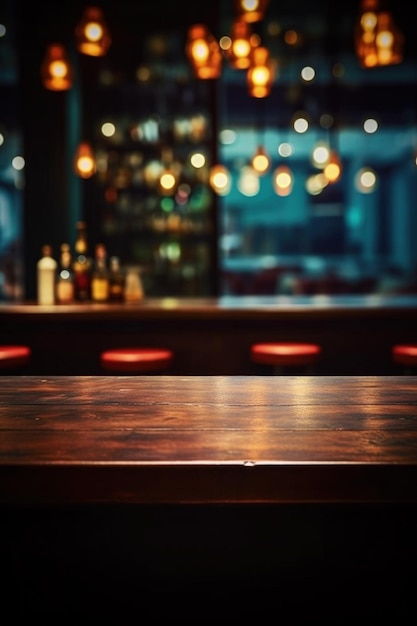 A Beautiful Table In a Bar With a Bar In The Background