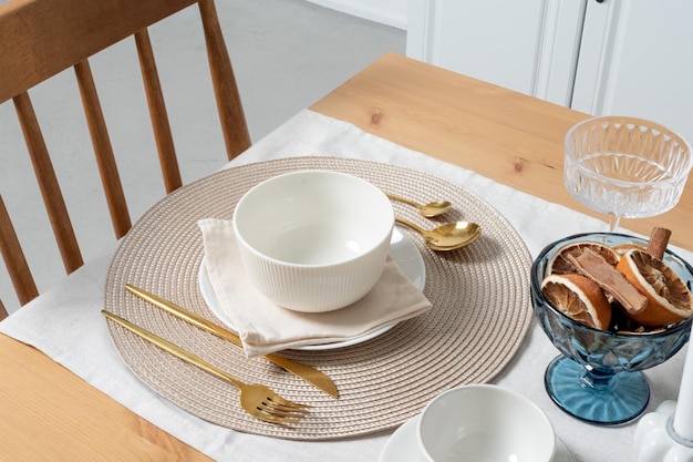 Beautiful table setting in the kitchen