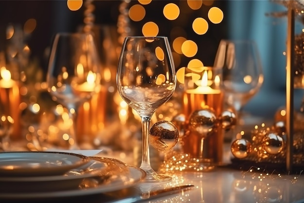 Beautiful table setting with Christmas decorations in living room