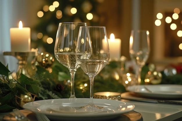 Beautiful table setting with Christmas decorations in living room