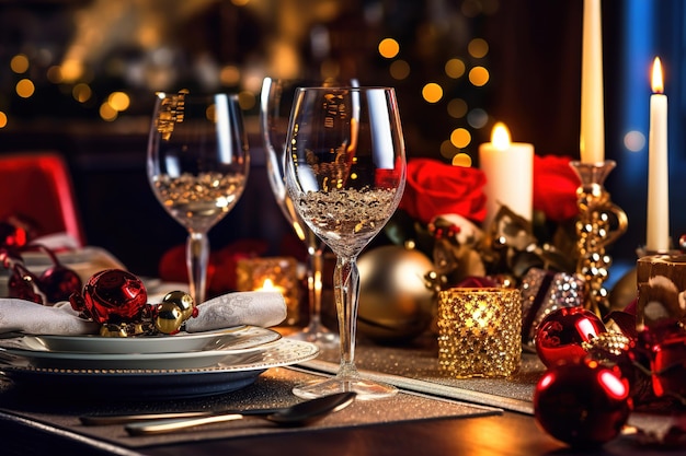 Beautiful table setting with Christmas decorations in living room