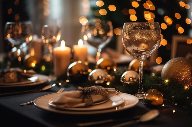 Beautiful table setting with Christmas decorations in living room