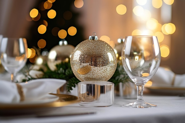 Beautiful table setting with Christmas decorations in living room