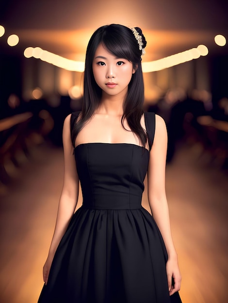 Beautiful teenage asian woman at night generative art by AI