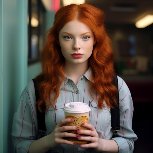 beautiful teenage girl with red hair hold