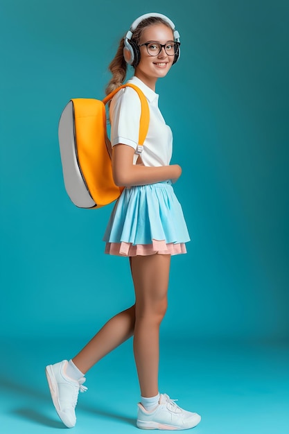 Beautiful teenage student posing with a backpack