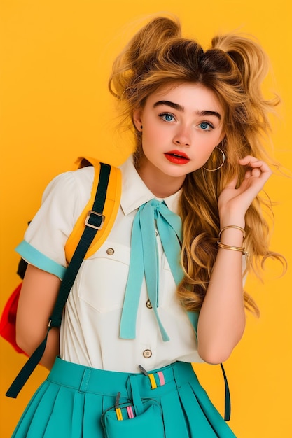 Beautiful teenage student posing with a backpack