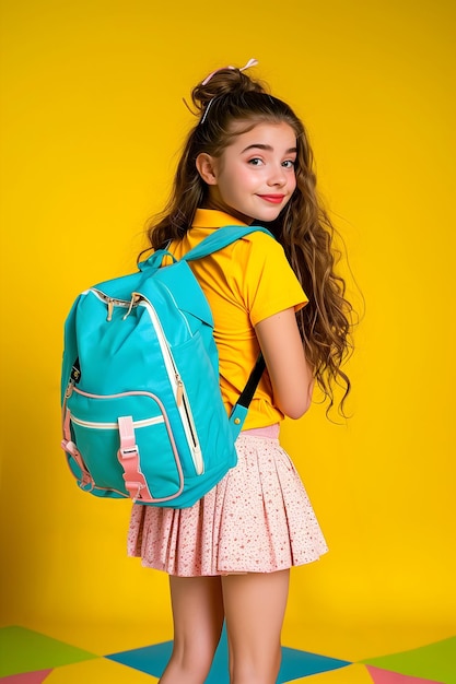 Beautiful teenage student posing with a backpack