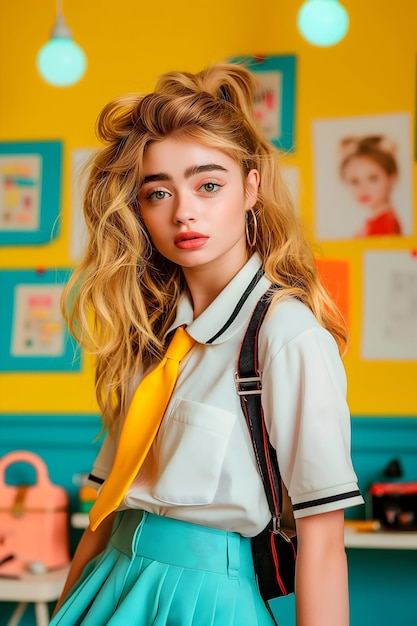 Beautiful teenage student posing with a backpack