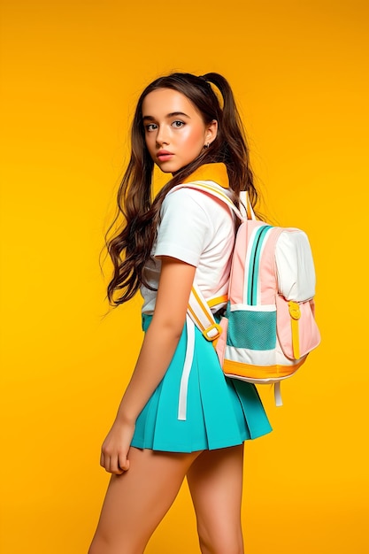 Beautiful teenage student posing with a backpack