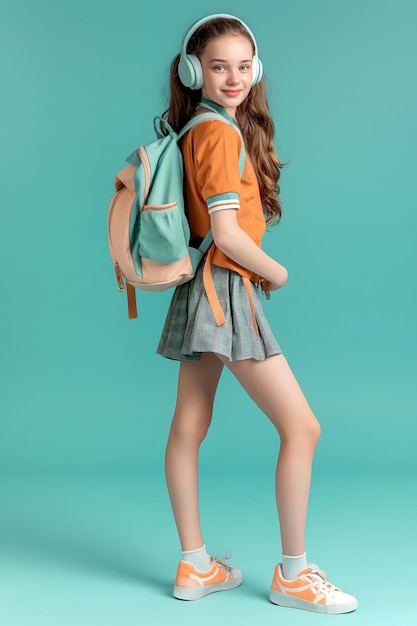 Beautiful teenage student posing with a backpack