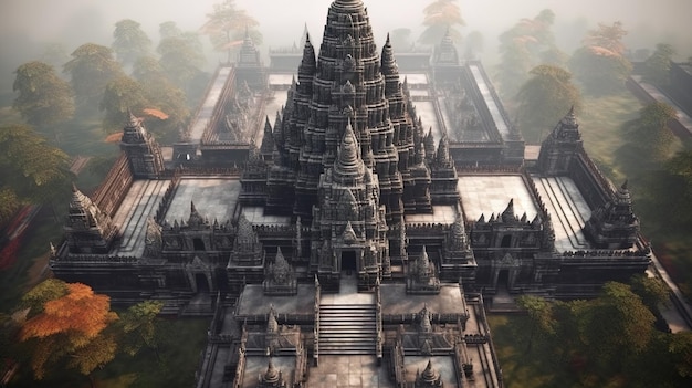 Beautiful temple from a high angle generated by AI