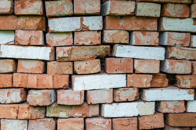 Beautiful texture old brick from big wall block natural structure close up