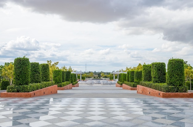 Beautiful tiled floor in garden decoration