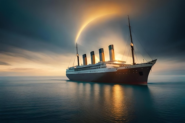 Beautiful Titanic ship on sea water clam sea beautiful sky