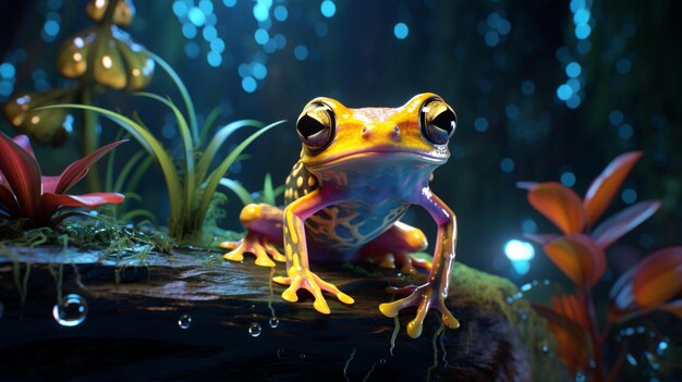 A beautiful toad sitting on a wet leaf in the forest beautiful wallpaper Ai generated art