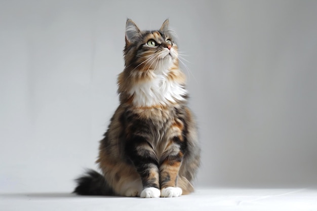 Beautiful tortoiseshell maine coon cat on white background