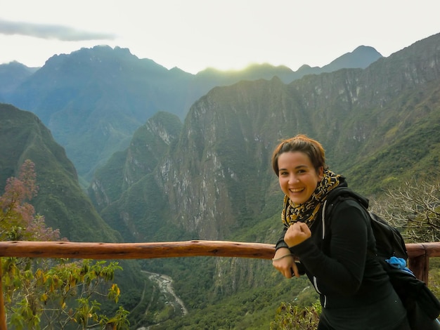 beautiful tourist arriving at the ruins of Machu Picchu, cusco - peru