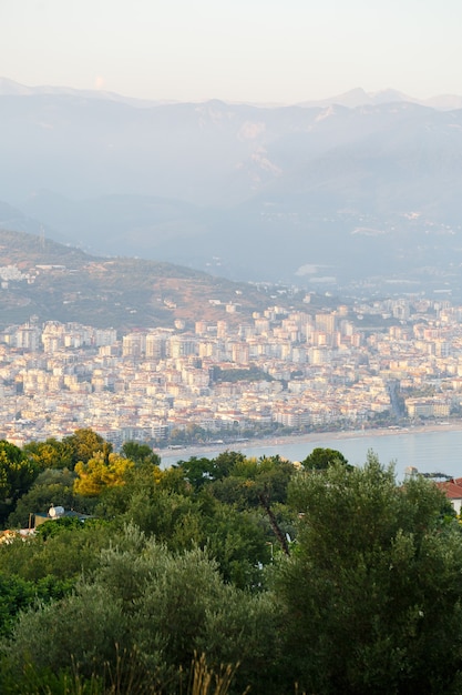 Beautiful tourist city in turkey view of alanya with the sea