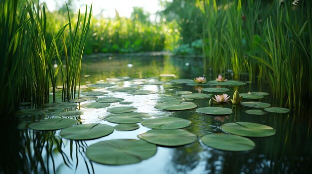 A Beautiful Tranquil Pond in a Park Featuring Lush Lily Pads Perfect for Nature Lovers and Relaxation