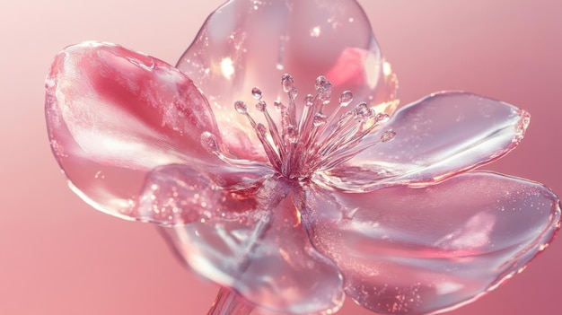 A beautiful transparent flower made of plastic with translucent petals and light reflections