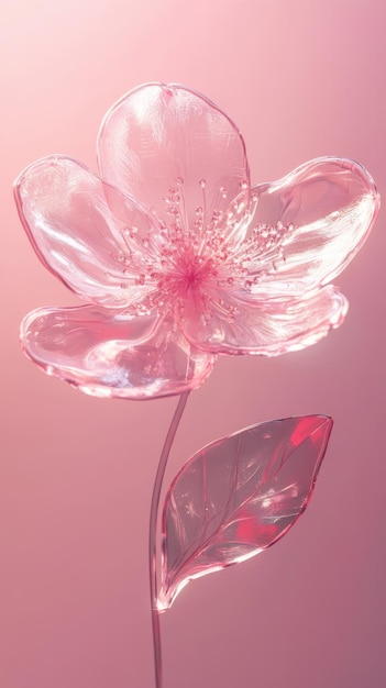 A beautiful transparent flower made of plastic with translucent petals and light reflections