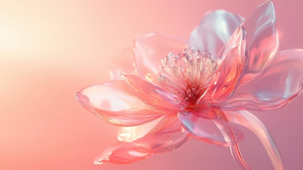 A beautiful transparent flower made of plastic with translucent petals and light reflections