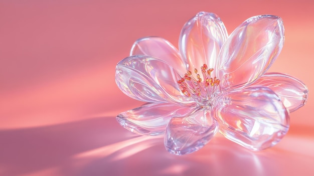 A beautiful transparent flower made of plastic with translucent petals and light reflections