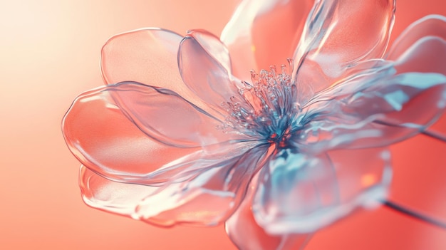 A beautiful transparent flower made of plastic with translucent petals and light reflections