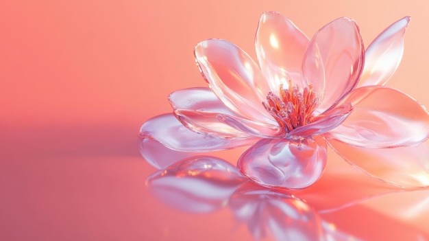 A beautiful transparent flower made of plastic with translucent petals and light reflections