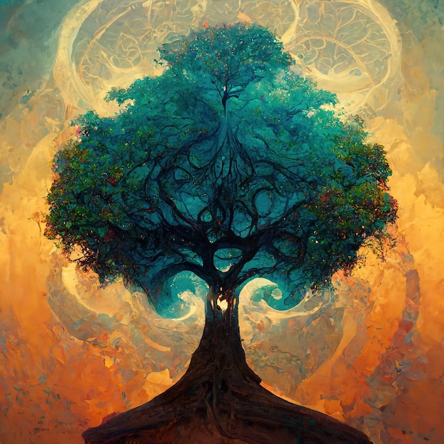 Beautiful tree of life sacred symbol Individuality prosperity and growth concept 3D illustration