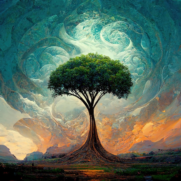 Beautiful tree of life sacred symbol Individuality prosperity and growth concept 3D illustration