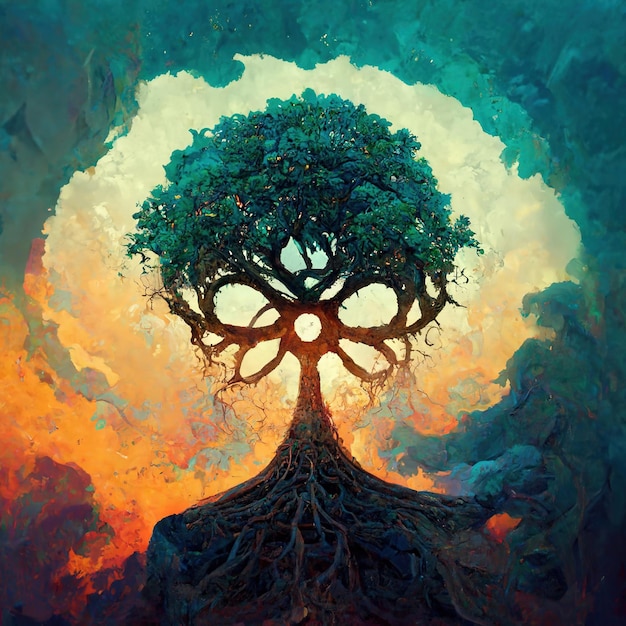 Beautiful tree of life sacred symbol Individuality prosperity and growth concept 3D illustration