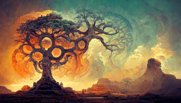 Beautiful tree of life sacred symbol Individuality prosperity and growth concept Digital art