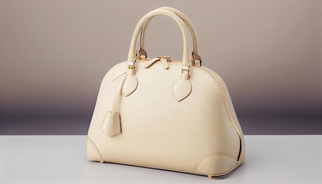 Beautiful trendy smooth youth women's handbag in cream color on a studio background Generate Ai