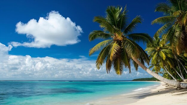 Beautiful tropical beach sea ocean with coconut palm tree around white cloud blue sky for vacation