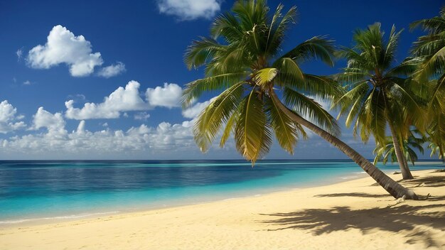 Beautiful tropical beach sea and sand with coconut palm tree on blue sky and white cloud