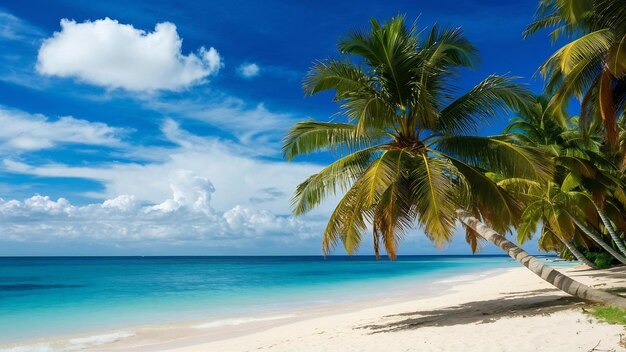 Beautiful tropical beach sea and sand with coconut palm tree on blue sky and white cloud