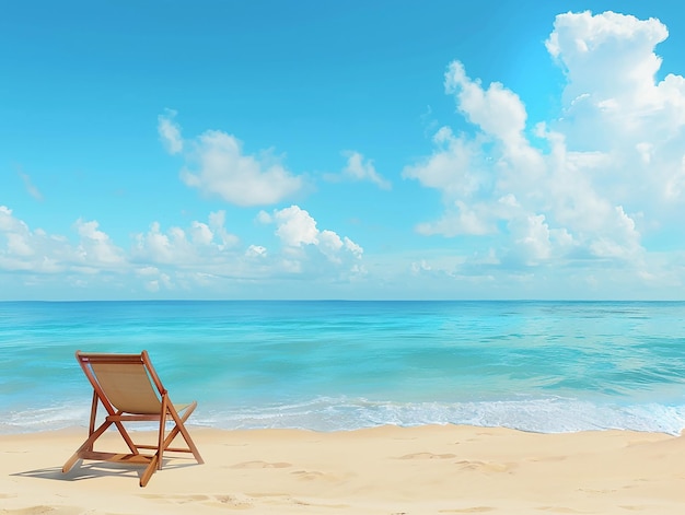 Beautiful Tropical Beach and Sea with Chair on Blue Sky