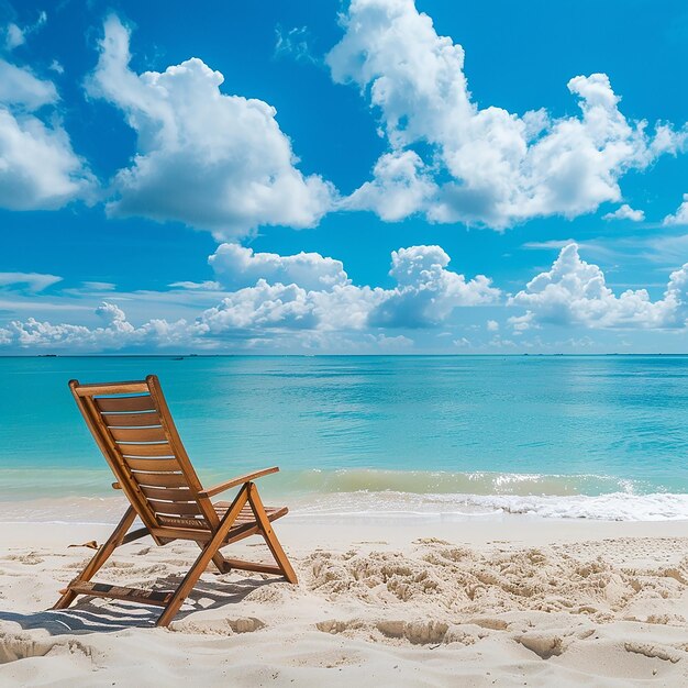 Beautiful Tropical Beach and Sea with Chair on Blue Sky