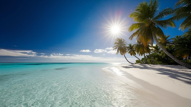 Beautiful tropical beach with blue sky background Summer background for travel vacation concept